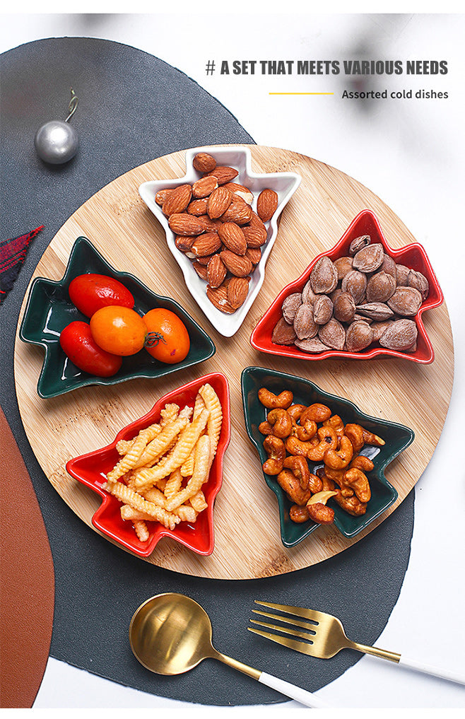 DOITOOL christmas dishes sweet holder snack platter tray Christmas Tree Serving Plate dessert dish snack tray plate plastic section Wooden jewelry