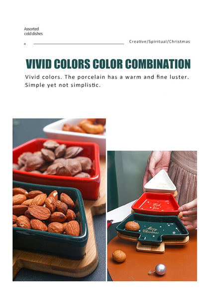 DOITOOL christmas dishes sweet holder snack platter tray Christmas Tree Serving Plate dessert dish snack tray plate plastic section Wooden jewelry