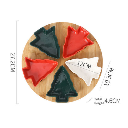 DOITOOL christmas dishes sweet holder snack platter tray Christmas Tree Serving Plate dessert dish snack tray plate plastic section Wooden jewelry