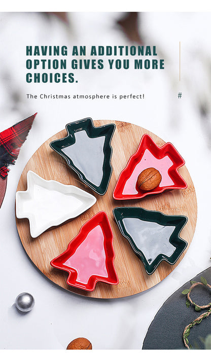 DOITOOL christmas dishes sweet holder snack platter tray Christmas Tree Serving Plate dessert dish snack tray plate plastic section Wooden jewelry