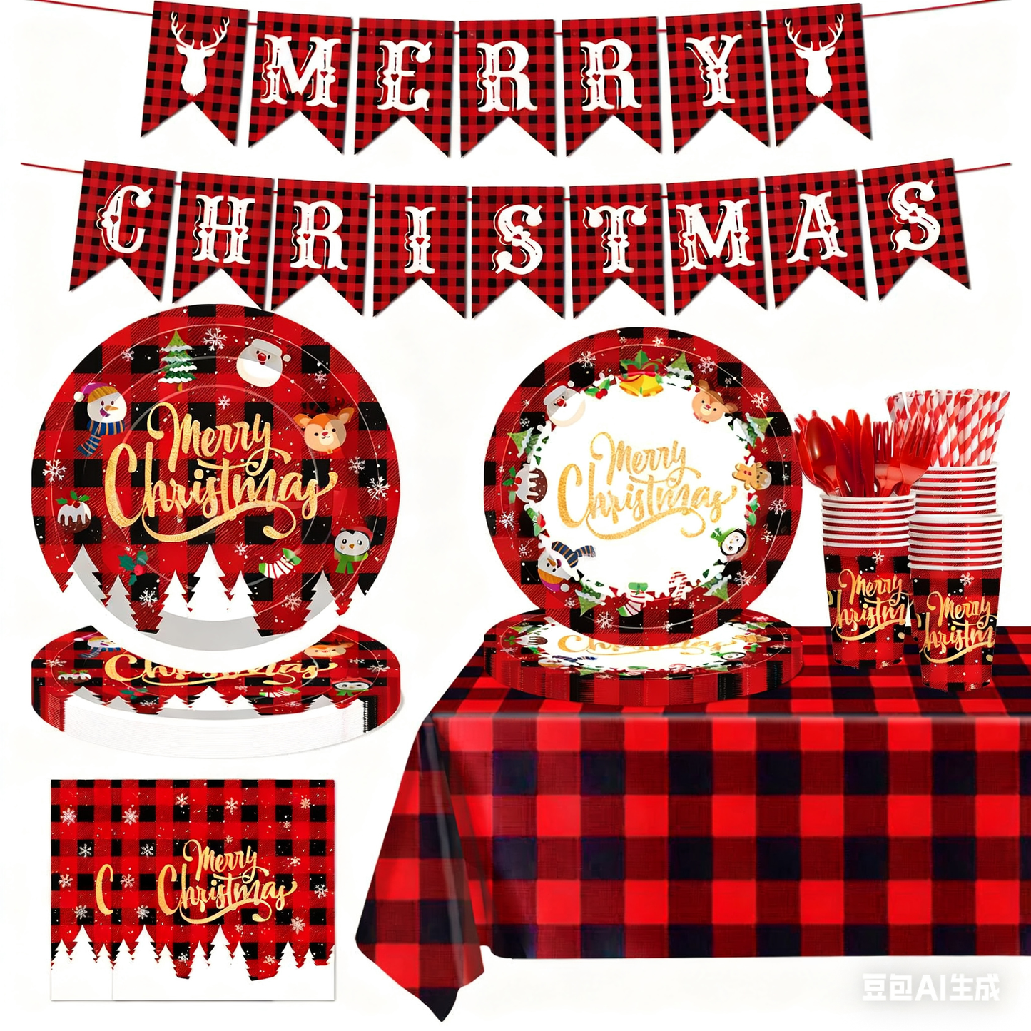 Christmas disposable tableware set: Spend less time cleaning, and more time celebrating.