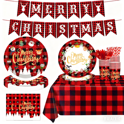 Christmas disposable tableware set: Spend less time cleaning, and more time celebrating.