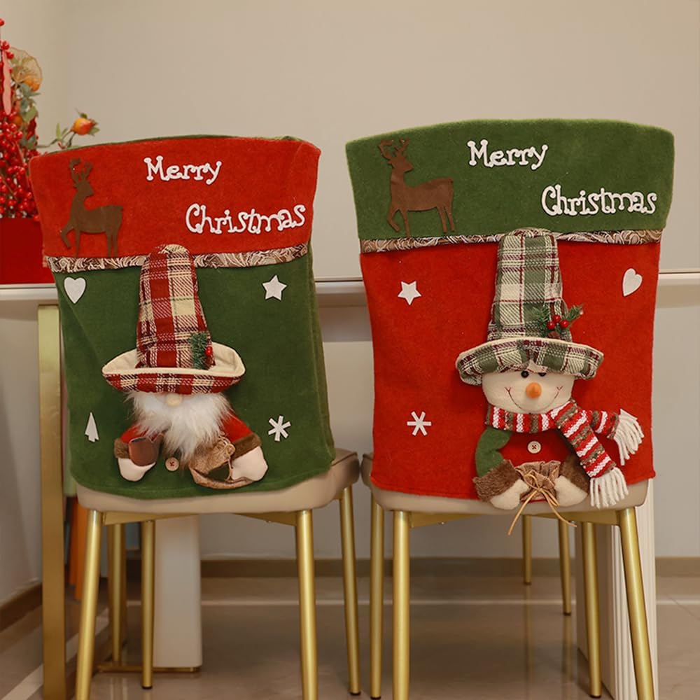 Christmas Chair Covers Set of 6 Christmas Chair Back Covers for Dining Room Cute Santa Chair Cover Party Chair Covers Christmas Decorations Red