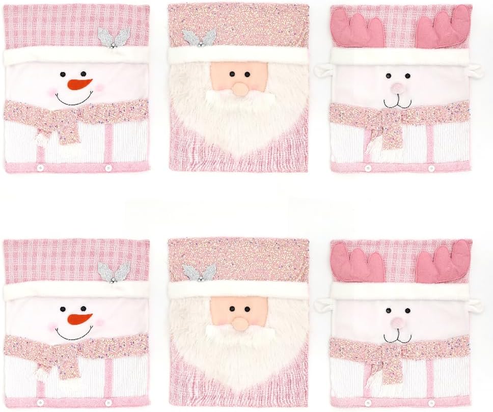 Christmas Chair Covers Set of 6 Christmas Chair Back Covers for Dining Room Cute Santa Chair Cover Party Chair Covers Christmas Decorations Red