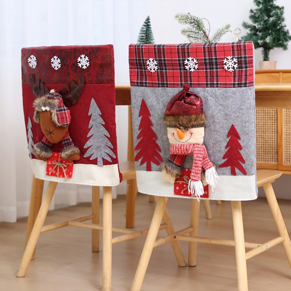 Christmas Chair Covers Set of 6 Christmas Chair Back Covers for Dining Room Cute Santa Chair Cover Party Chair Covers Christmas Decorations Red