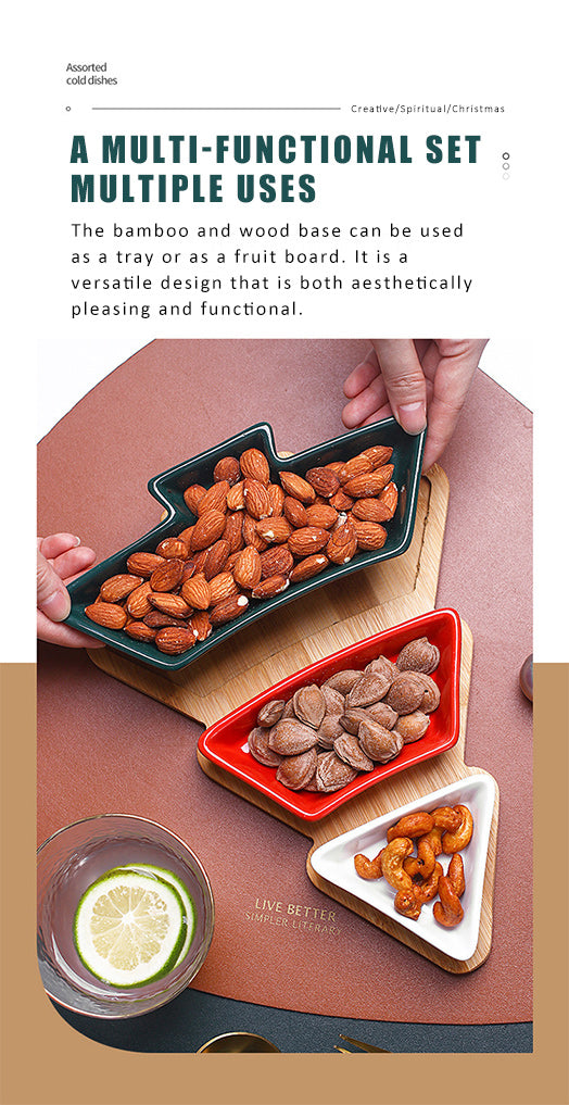 DOITOOL christmas dishes sweet holder snack platter tray Christmas Tree Serving Plate dessert dish snack tray plate plastic section Wooden jewelry