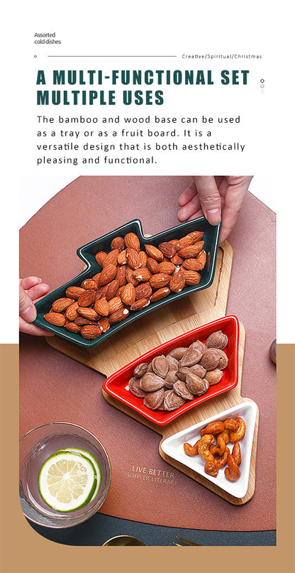 DOITOOL christmas dishes sweet holder snack platter tray Christmas Tree Serving Plate dessert dish snack tray plate plastic section Wooden jewelry