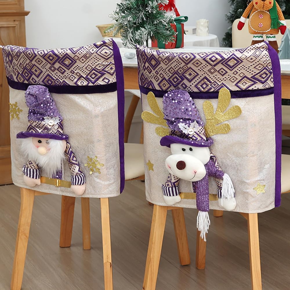 Christmas Chair Covers Set of 6 Christmas Chair Back Covers for Dining Room Cute Santa Chair Cover Party Chair Covers Christmas Decorations Red