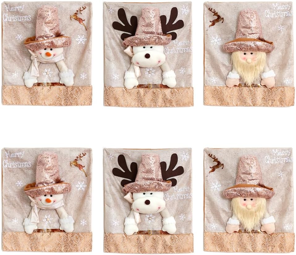 Christmas Chair Covers Set of 6 Christmas Chair Back Covers for Dining Room Cute Santa Chair Cover Party Chair Covers Christmas Decorations Red