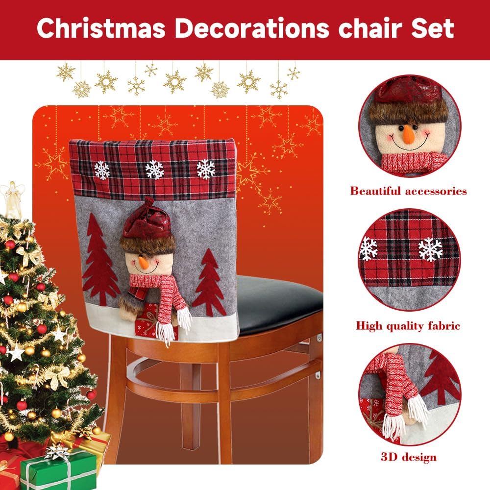 Christmas Chair Covers Set of 6 Christmas Chair Back Covers for Dining Room Cute Santa Chair Cover Party Chair Covers Christmas Decorations Red