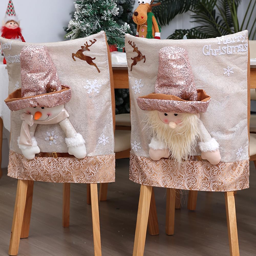Christmas Chair Covers Set of 6 Christmas Chair Back Covers for Dining Room Cute Santa Chair Cover Party Chair Covers Christmas Decorations Red