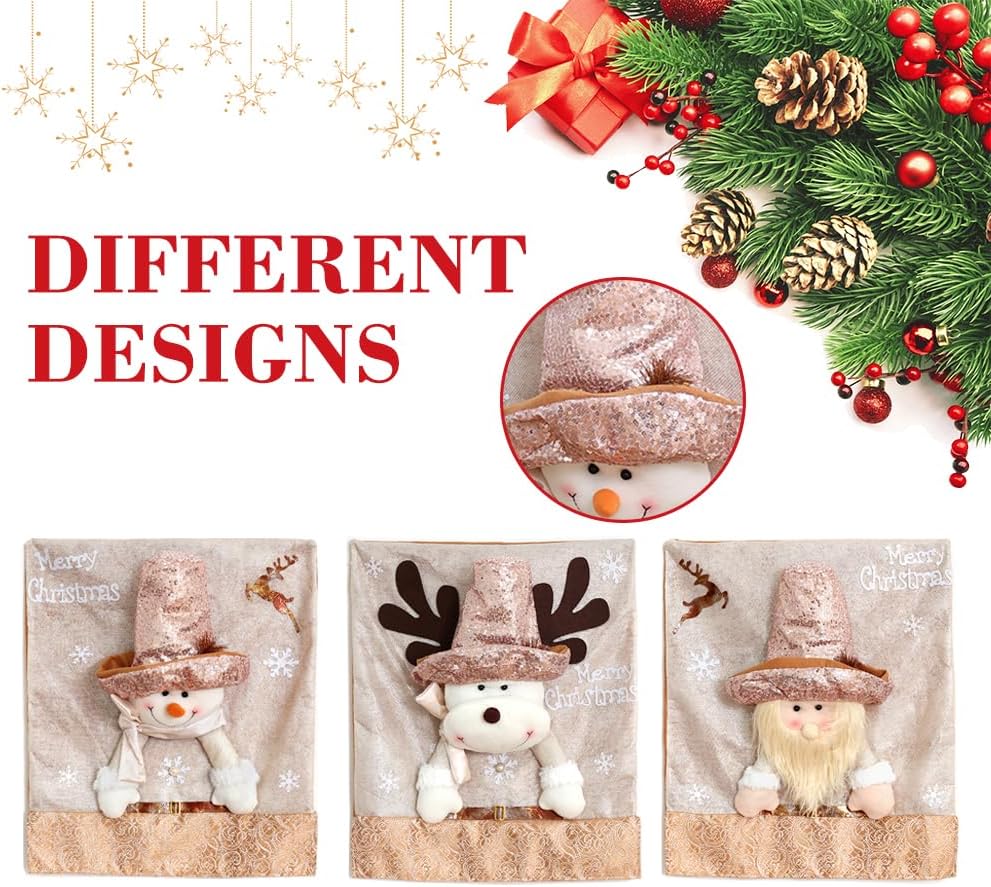 Christmas Chair Covers Set of 6 Christmas Chair Back Covers for Dining Room Cute Santa Chair Cover Party Chair Covers Christmas Decorations Red