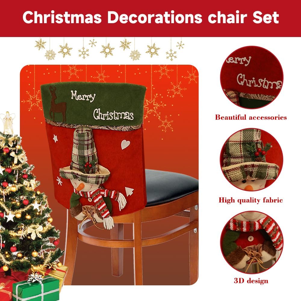 Christmas Chair Covers Set of 6 Christmas Chair Back Covers for Dining Room Cute Santa Chair Cover Party Chair Covers Christmas Decorations Red