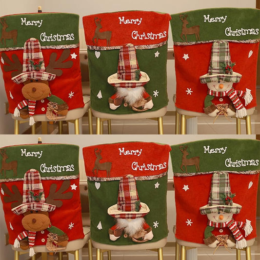 Christmas Chair Covers Set of 6 Christmas Chair Back Covers for Dining Room Cute Santa Chair Cover Party Chair Covers Christmas Decorations Red