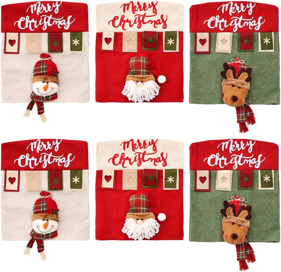 Christmas Chair Covers Set of 6 Christmas Chair Back Covers for Dining Room Cute Santa Chair Cover Party Chair Covers Christmas Decorations Red