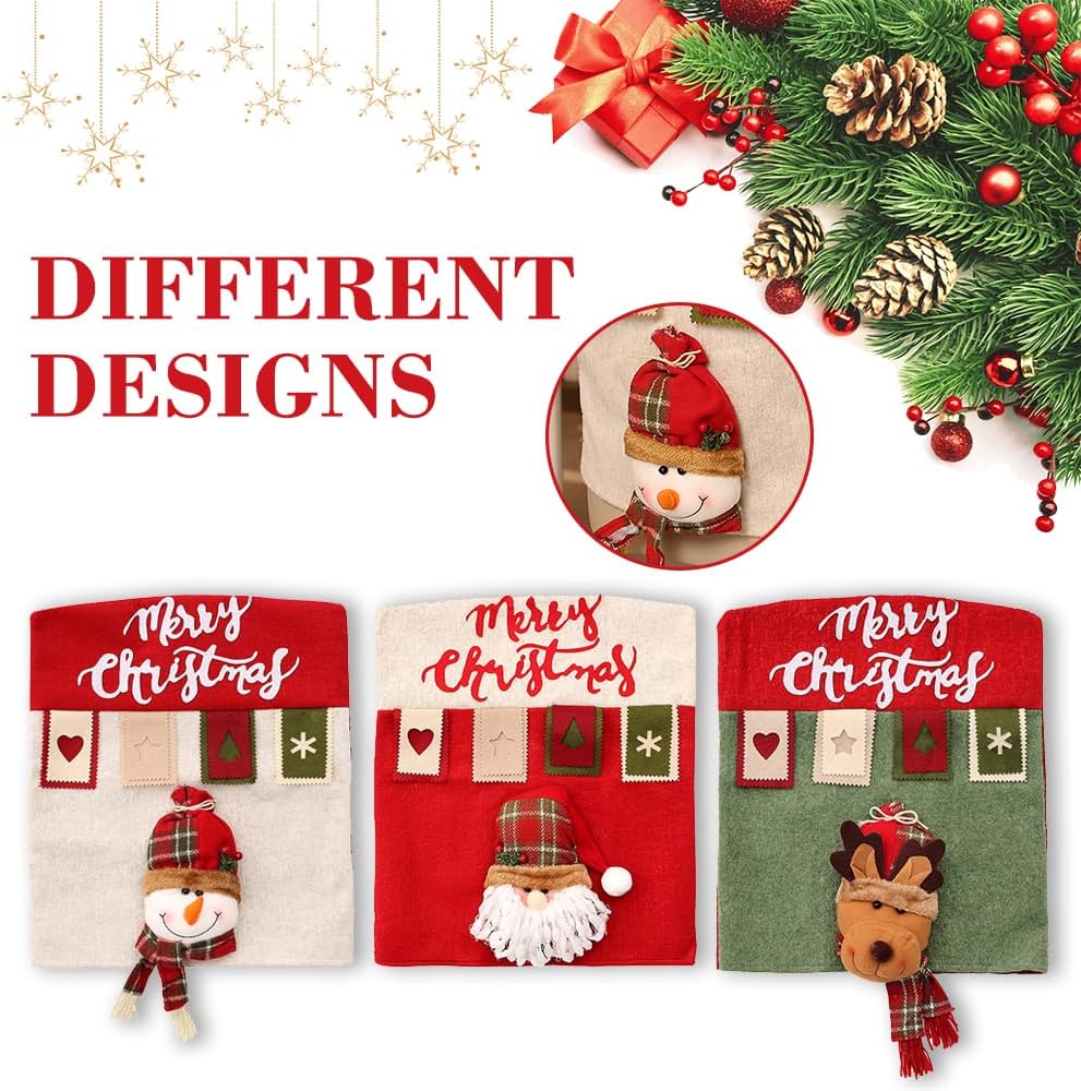 Christmas Chair Covers Set of 6 Christmas Chair Back Covers for Dining Room Cute Santa Chair Cover Party Chair Covers Christmas Decorations Red