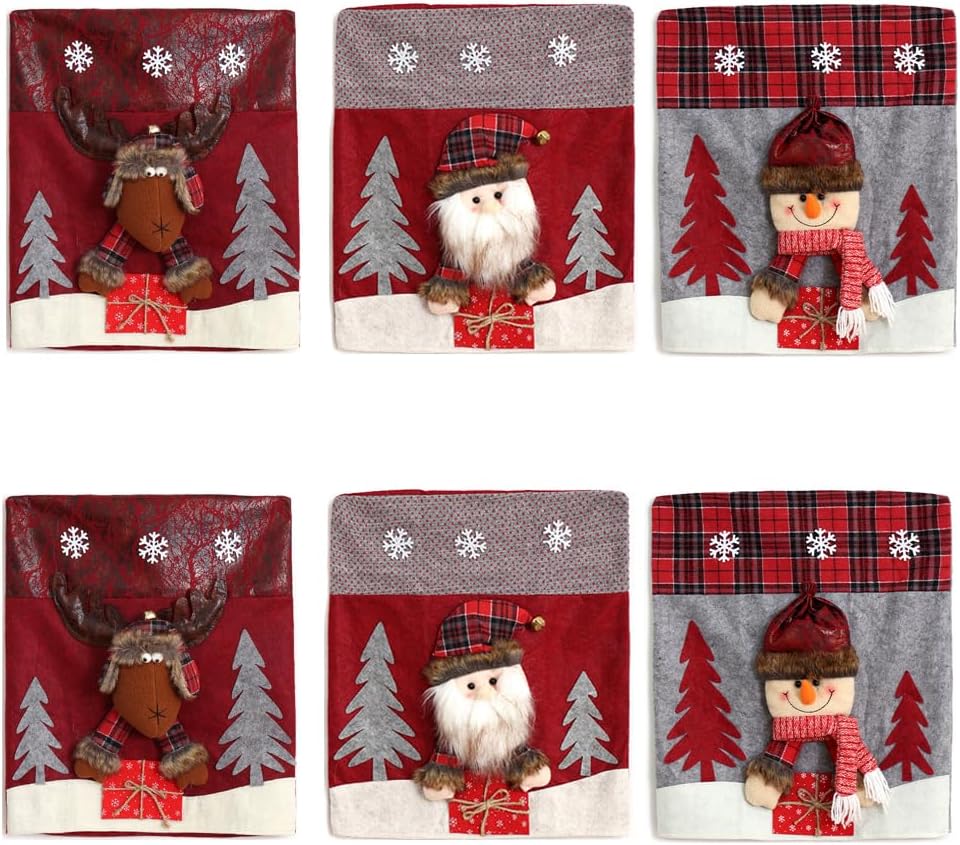 Christmas Chair Covers Set of 6 Christmas Chair Back Covers for Dining Room Cute Santa Chair Cover Party Chair Covers Christmas Decorations Red
