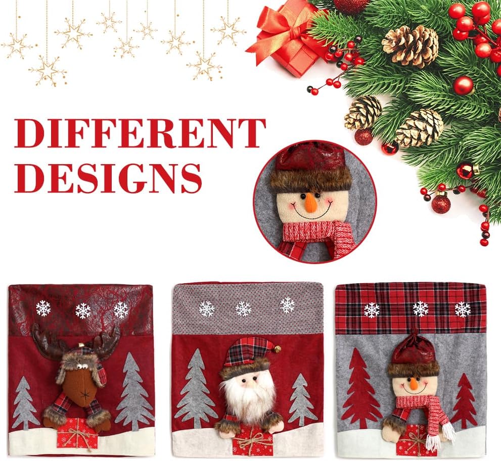 Christmas Chair Covers Set of 6 Christmas Chair Back Covers for Dining Room Cute Santa Chair Cover Party Chair Covers Christmas Decorations Red