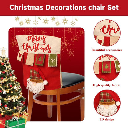 Christmas Chair Covers Set of 6 Christmas Chair Back Covers for Dining Room Cute Santa Chair Cover Party Chair Covers Christmas Decorations Red