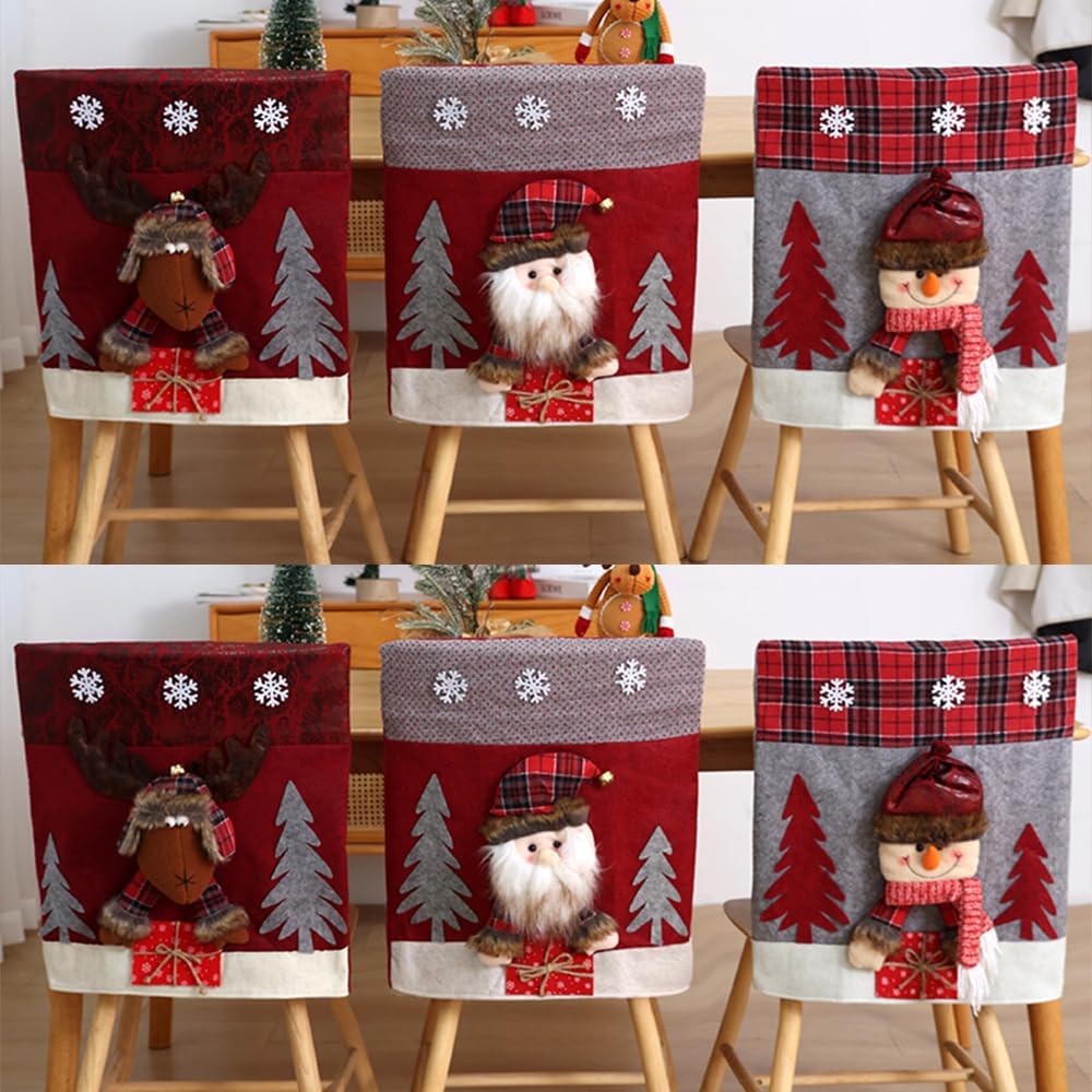 Christmas Chair Covers Set of 6 Christmas Chair Back Covers for Dining Room Cute Santa Chair Cover Party Chair Covers Christmas Decorations Red