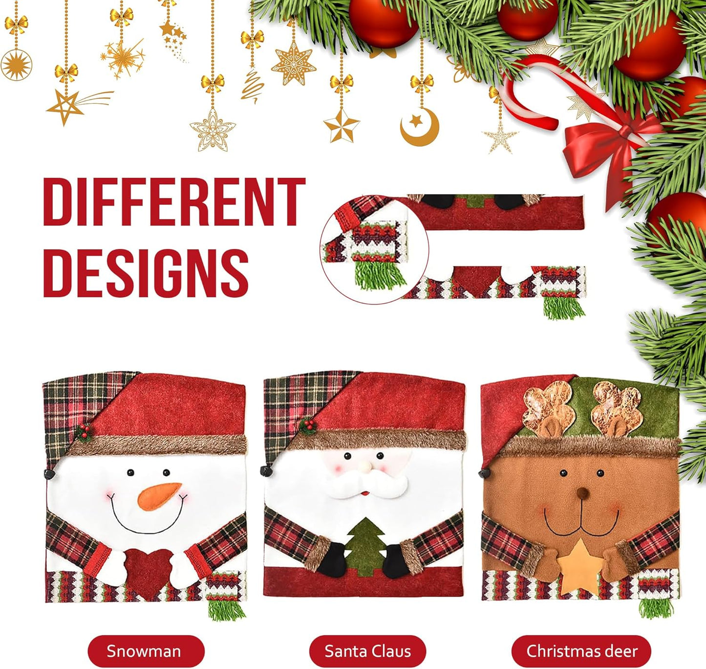 Christmas Chair Covers Set of 6 Christmas Chair Back Covers for Dining Room Cute Santa Chair Cover Party Chair Covers Christmas Decorations Red