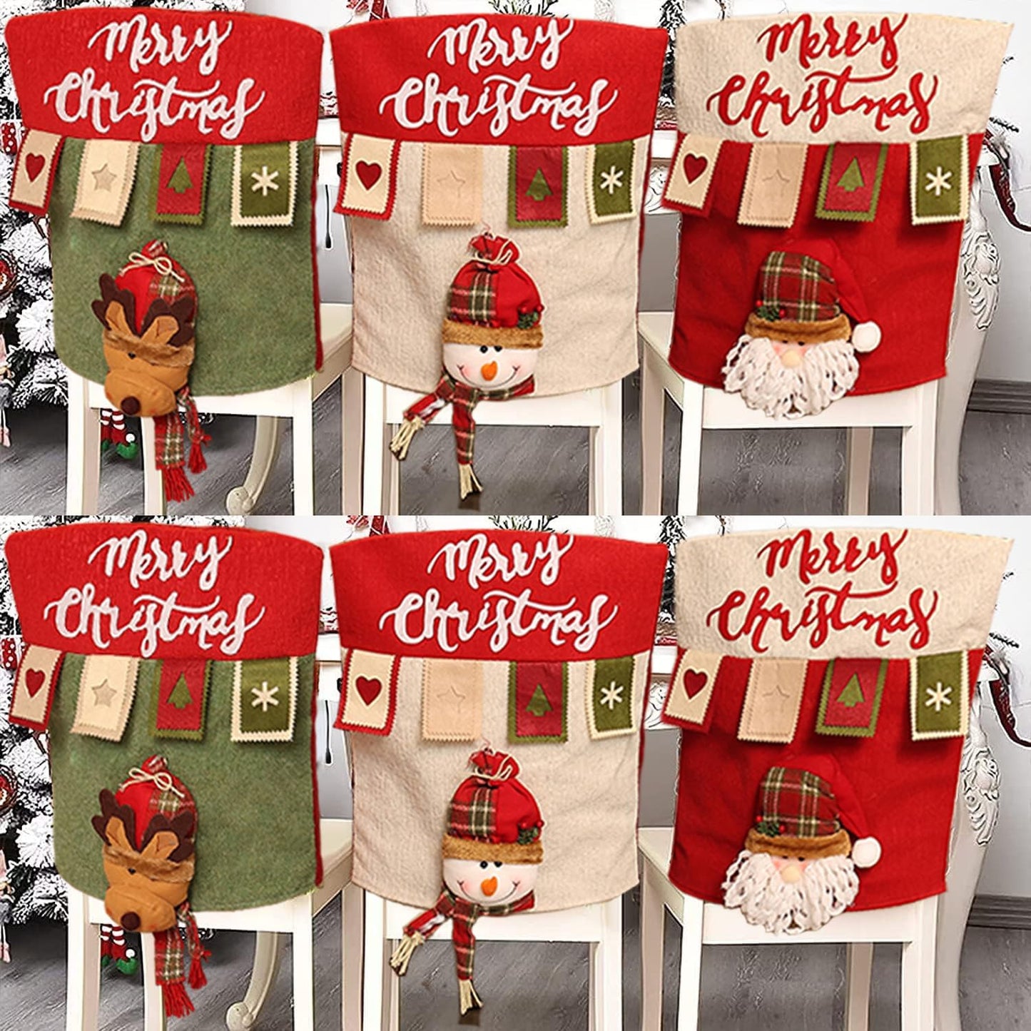 Christmas Chair Covers Set of 6 Christmas Chair Back Covers for Dining Room Cute Santa Chair Cover Party Chair Covers Christmas Decorations Red