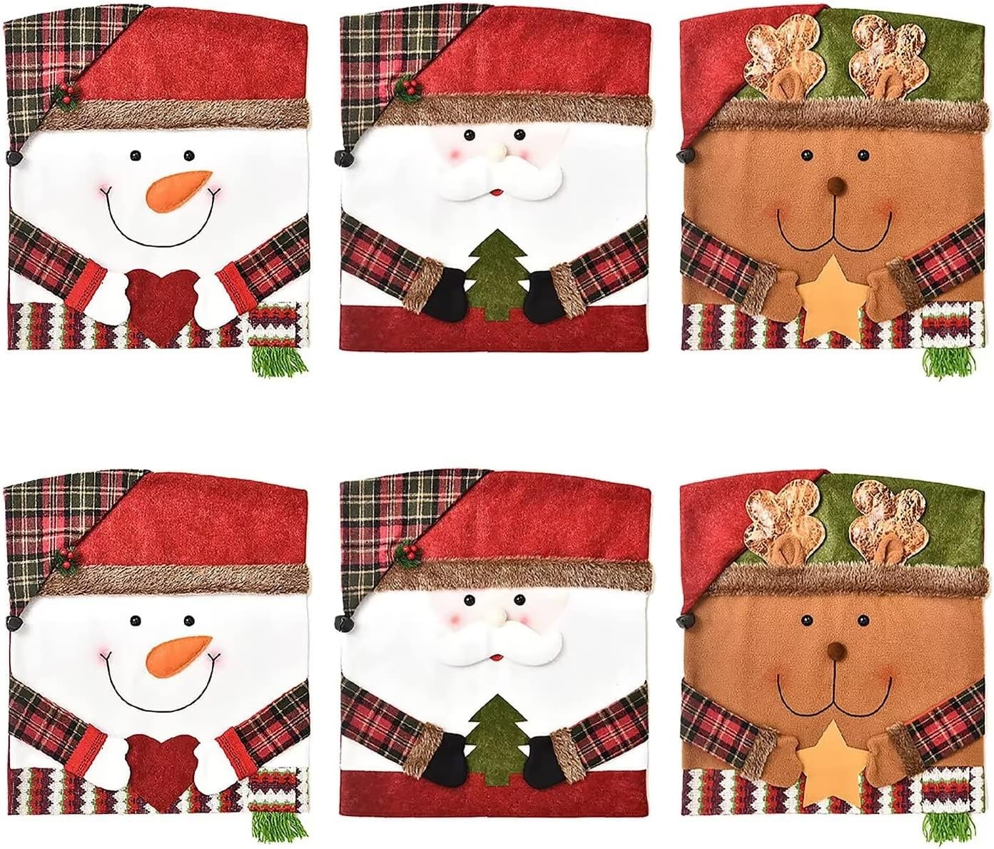 Christmas Chair Covers Set of 6 Christmas Chair Back Covers for Dining Room Cute Santa Chair Cover Party Chair Covers Christmas Decorations Red