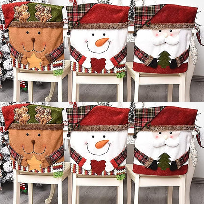 Christmas Chair Covers Set of 6 Christmas Chair Back Covers for Dining Room Cute Santa Chair Cover Party Chair Covers Christmas Decorations Red