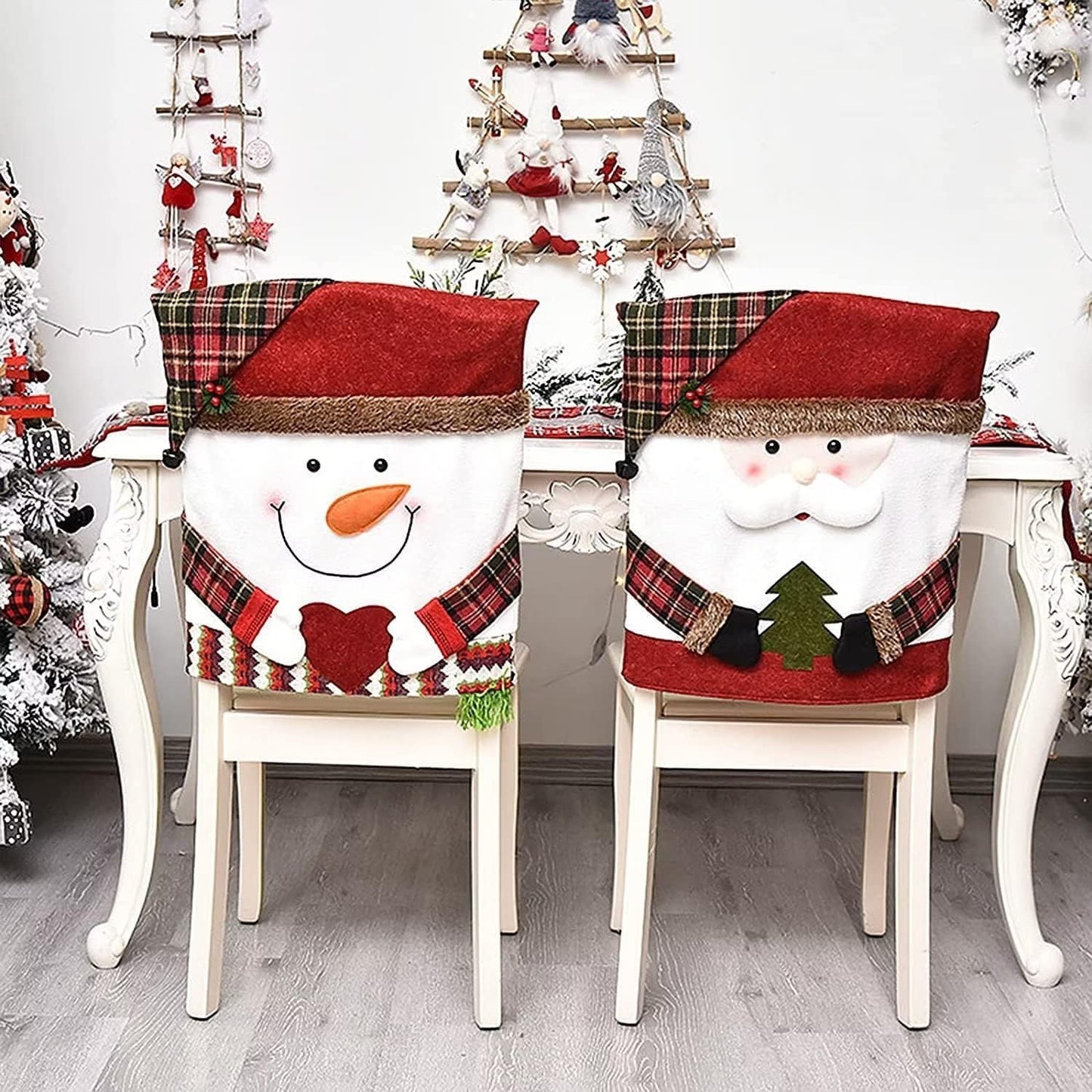 Christmas Chair Covers Set of 6 Christmas Chair Back Covers for Dining Room Cute Santa Chair Cover Party Chair Covers Christmas Decorations Red