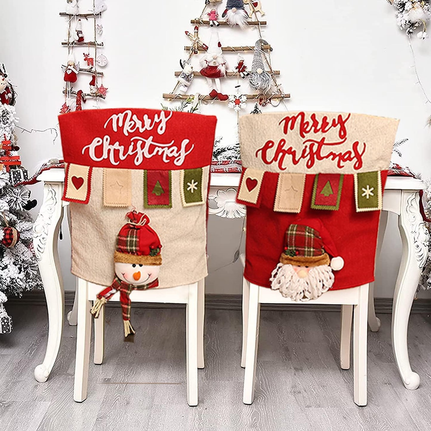 Christmas Chair Covers Set of 6 Christmas Chair Back Covers for Dining Room Cute Santa Chair Cover Party Chair Covers Christmas Decorations Red