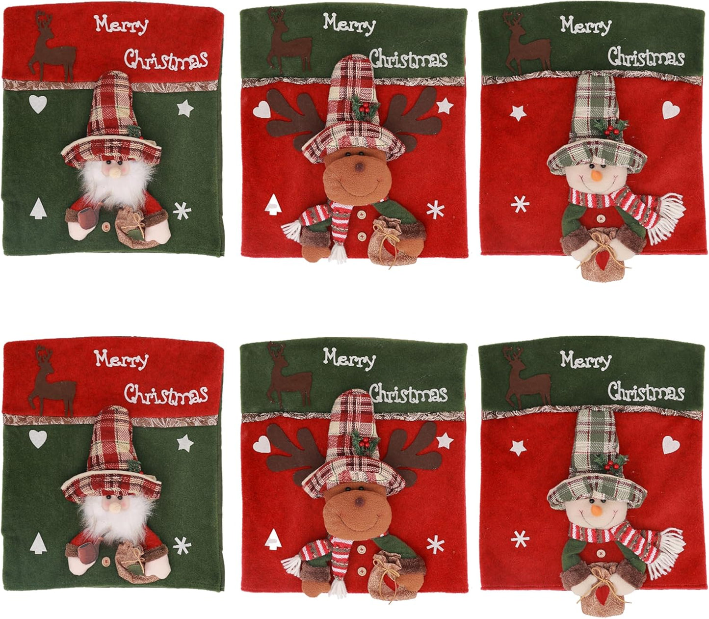 Christmas Chair Covers Set of 6 Christmas Chair Back Covers for Dining Room Cute Santa Chair Cover Party Chair Covers Christmas Decorations Red