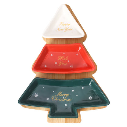 DOITOOL christmas dishes sweet holder snack platter tray Christmas Tree Serving Plate dessert dish snack tray plate plastic section Wooden jewelry
