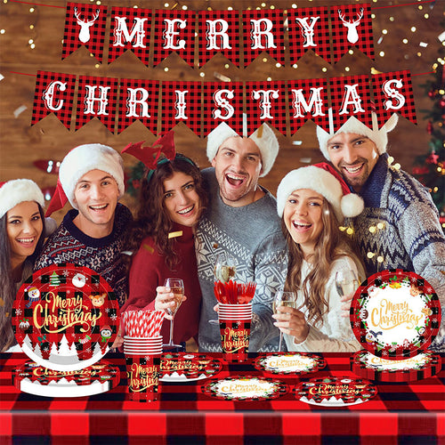 Christmas disposable tableware set: Spend less time cleaning, and more time celebrating.