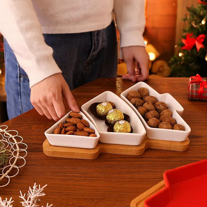 DOITOOL christmas dishes sweet holder snack platter tray Christmas Tree Serving Plate dessert dish snack tray plate plastic section Wooden jewelry