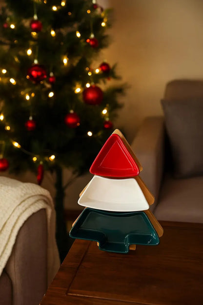 DOITOOL christmas dishes sweet holder snack platter tray Christmas Tree Serving Plate dessert dish snack tray plate plastic section Wooden jewelry