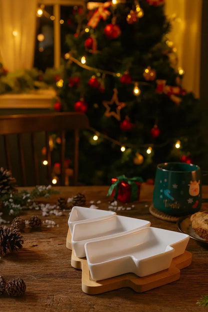 DOITOOL christmas dishes sweet holder snack platter tray Christmas Tree Serving Plate dessert dish snack tray plate plastic section Wooden jewelry